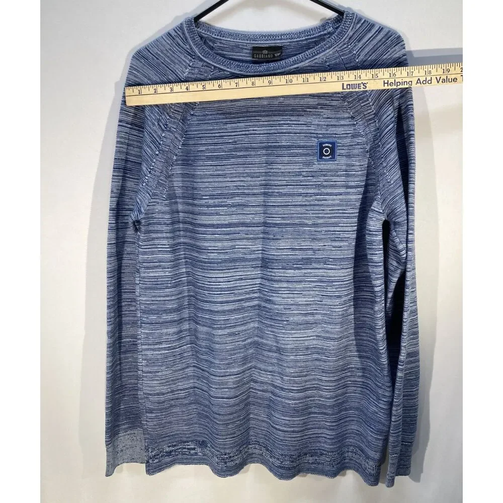 Gabbiano Mens Crewneck Knit Sweater L Blue White Melange Space Dye Pullover
